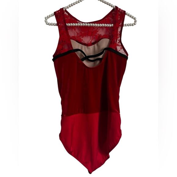 Weissman Dance Leotard Burgundy Red Velvet Black size MA 8/10 medium adult - Picture 5 of 5